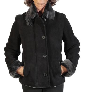Ladies Black  Short  Sheepskin Jacket - SL1260